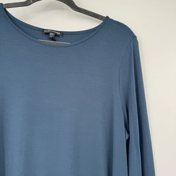 Eileen Fisher Women's Blue Shirt woman’s size Large asymmetrical hem line blue d - Picture 2 of 7